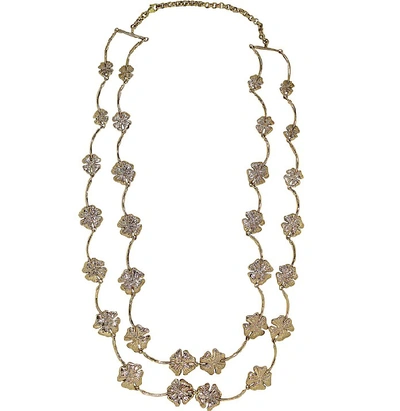 Shop Bernard Delettrez Designer Necklaces Four-leaf Clovers Bronze Necklace In Doré