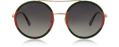 Shop Gucci Designer Sunglasses Round-frame Metal Sunglasses In Or/ Vert