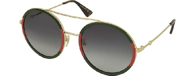 Shop Gucci Designer Sunglasses Round-frame Metal Sunglasses In Or/ Vert