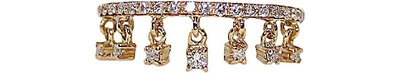 Shop Bernard Delettrez Designer Rings Pink Gold Pavé Band Ring W/ Seven Hanging Diamonds In Doré