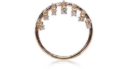 Shop Bernard Delettrez Designer Rings Pink Gold Pavé Band Ring W/ Seven Hanging Diamonds In Doré