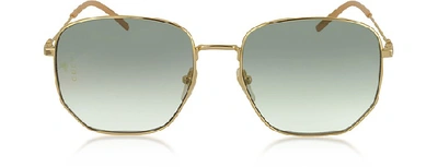 Shop Gucci Sunglasses Squared-frame Gold Metal Sunglasses In Gold,green