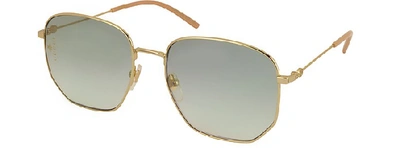 Shop Gucci Sunglasses Squared-frame Gold Metal Sunglasses In Gold,green