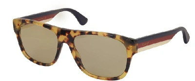 Shop Gucci Designer Sunglasses Gg0341s Rectangular-frame Acetate Sunglasses In Havana Doré/ Vert