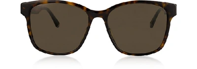 Shop Gucci Designer Sunglasses Rectangular-frame Tortoise Acetate Sunglasses W/web Temples In Havana/ Marron