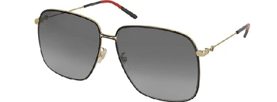 Shop Gucci Designer Sunglasses Gg0394s Rectangular-frame Metal Sunglasses W/mini Interlocking G Logo In Noir-gris