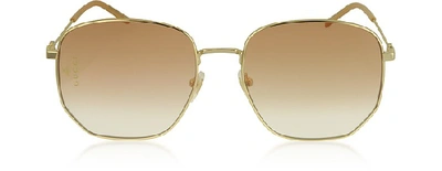 Shop Gucci Sunglasses Squared-frame Gold Metal Sunglasses In Gold,orange