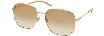 Shop Gucci Sunglasses Squared-frame Gold Metal Sunglasses In Gold,orange