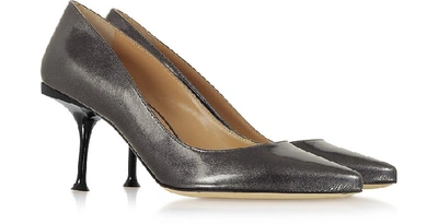 Shop Sergio Rossi Shoes Glacee Anthracite Metallic Leather Pumps In Graphite