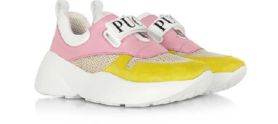 Shop Emilio Pucci Shoes Pink & Lime Green Leather And Nylon Sneakers