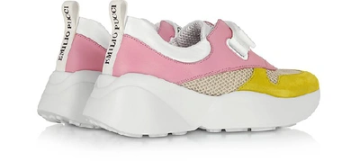Shop Emilio Pucci Shoes Pink & Lime Green Leather And Nylon Sneakers