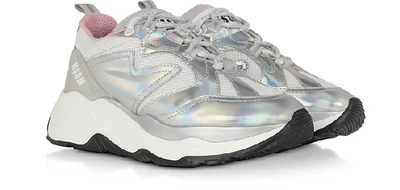 Shop Msgm Shoes Silver & Pink Attack Sneakers