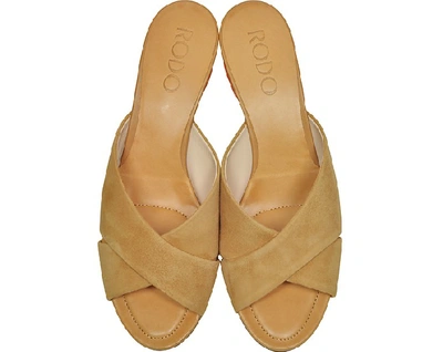 Shop Rodo Shoes Mustard Suede 5mm Criss-cross Slide Sandals In Brown
