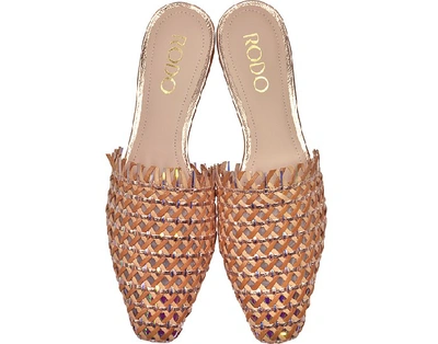 Shop Rodo Shoes Brown And Rose Gold Woven Leather Flat Mules