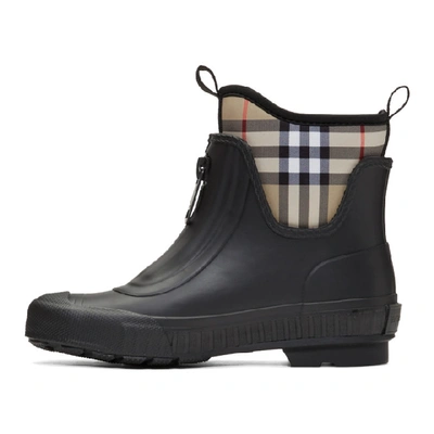 Shop Burberry Black And Beige Flinton Rain Boots