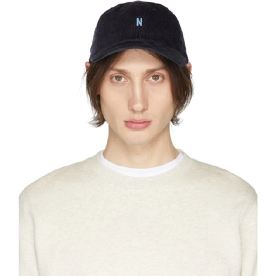 Shop Norse Projects Navy Thin Cord Sports Cap In Dark Navy