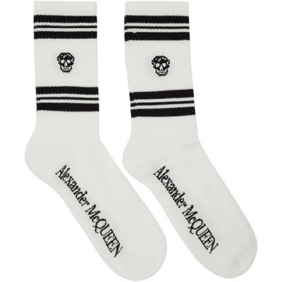 Shop Alexander Mcqueen White & Black Stripe Skull Sport Socks In White/black