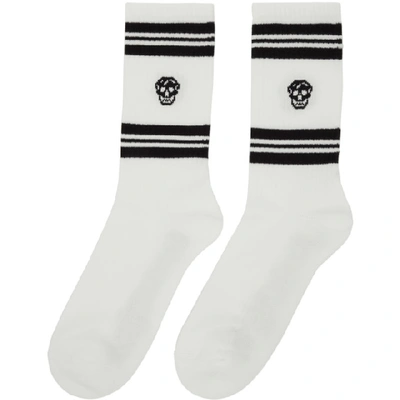 Shop Alexander Mcqueen White & Black Stripe Skull Sport Socks In White/black