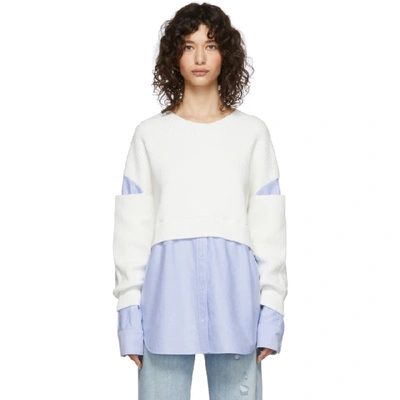 Shop Alexander Wang T Alexanderwang.t Off-white And Blue Bi-layer Pullover Shirt Sweater In 106 Ivory