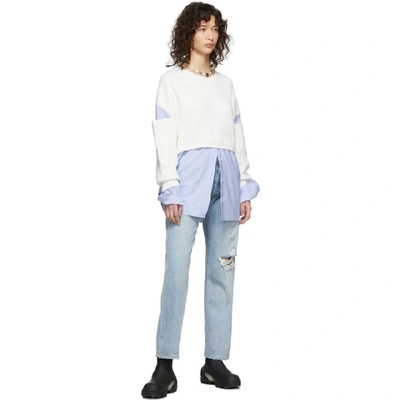 Shop Alexander Wang T Alexanderwang.t Off-white And Blue Bi-layer Pullover Shirt Sweater In 106 Ivory