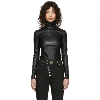 Shop Alexander Wang Black Pleather Turtleneck Bodysuit In 001 Black