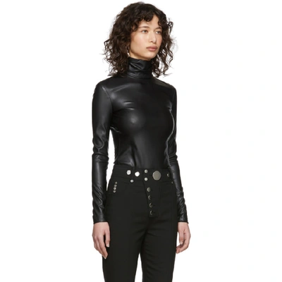 Shop Alexander Wang Black Pleather Turtleneck Bodysuit In 001 Black