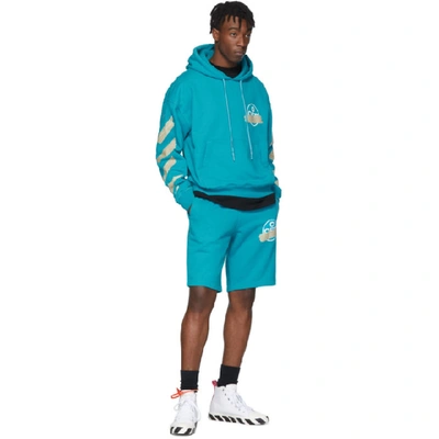 Shop Off-white Blue Tape Arrows Sweat Shorts In Petrol Blue