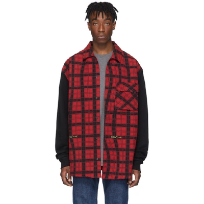 Shop Off-white Red And Black Contrast Sleeve Shirt In Red Black