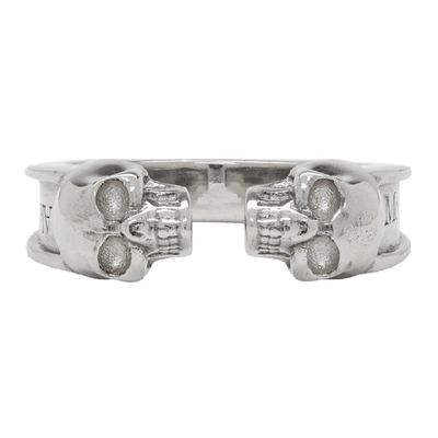 Shop Alexander Mcqueen Silver Thin Twin Skull Ring In 0446 Silver