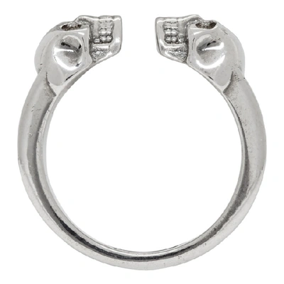 Shop Alexander Mcqueen Silver Thin Twin Skull Ring In 0446 Silver