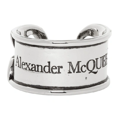 Shop Alexander Mcqueen Silver Safety Pin Ring In 0446 Silver