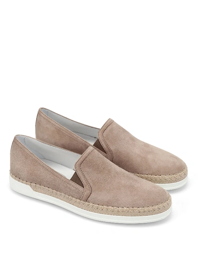 Shop Tod's Suede Slippers In Beige