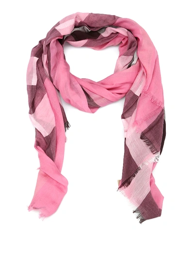 Shop Burberry Check Patterned Scarf In Pink