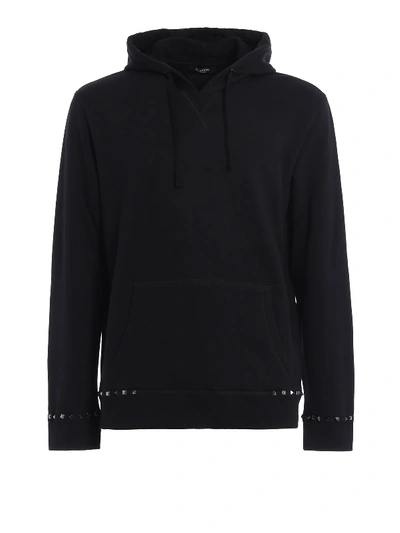 Shop Valentino Rockstud Cotton Hoodie In Black
