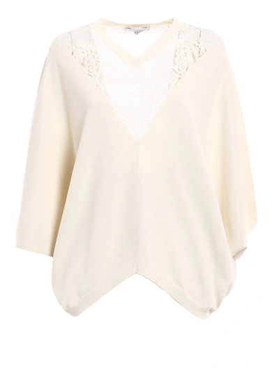 Shop Valentino Jersey And Lace Poncho-blouse In White