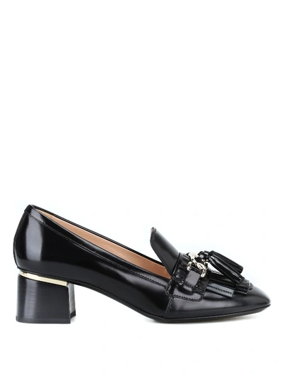 Shop Tod's Brushed Leather Loafer-style Pumps In Black