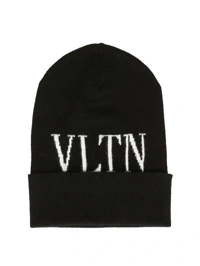 Shop Valentino Vltn Black Wool Beanie