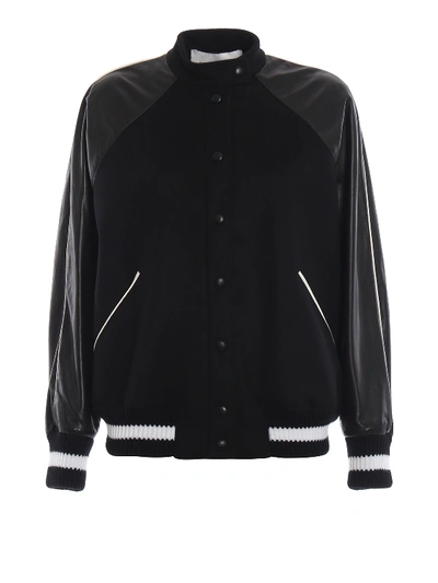 Shop Valentino Vltn Nappa Sleeve Wool Cloth Bomber Jacket In Black