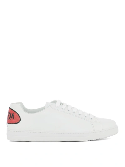 Shop Prada Comic Logo Leather Sneakers In White