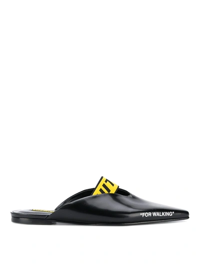 Shop Off-white Pointed Toe Leather Slippers In Black