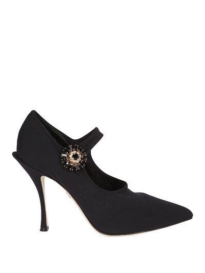 Shop Dolce & Gabbana Lori Jewel Mary Jane Stretch Jersey Pumps In Black