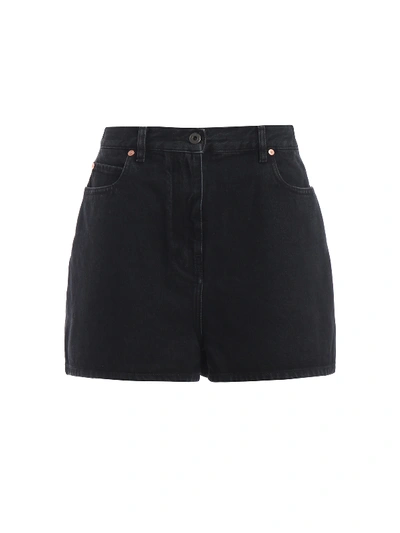 Shop Valentino Denim Shorts With Deconstructed Go Logo In Black