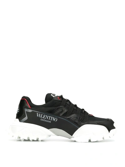 Shop Valentino Climbers Leather And Mesh Sneakers In Black