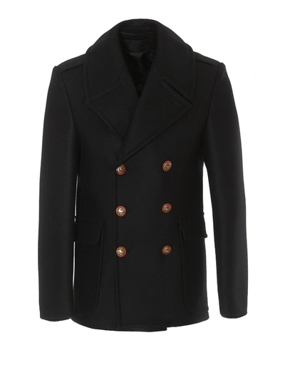 Shop Givenchy 4g Buttons Wool Caban Coat In Black