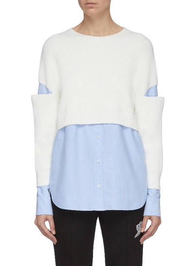 Shop Alexander Wang T Ribbed Bi-layer Sweater With Oxford Shirting