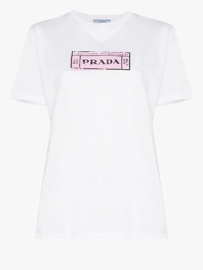 Shop Prada Ticket Stamp Logo T-shirt In White
