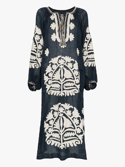 Shop Vita Kin Shalimar Embroidered Midi Dress In Blue