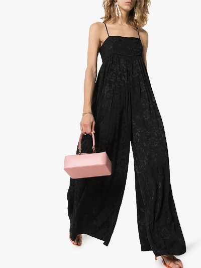 Shop Staud Floral Jacquard Wide Leg Jumpsuit In Black