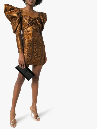 Shop House Of Holland Printed Pouf Sleeve Midi Dress In Brown