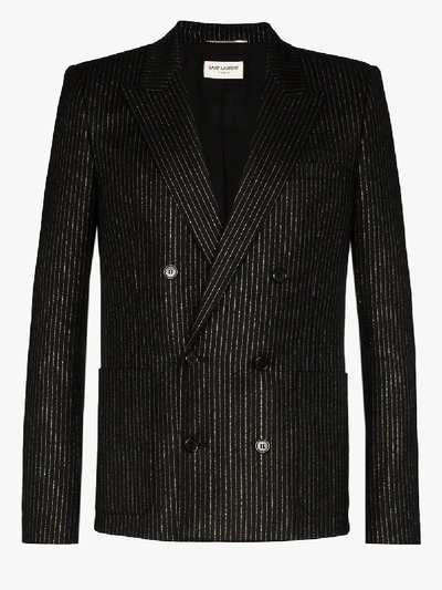 Shop Saint Laurent Pinstripe Tailored Blazer In Black